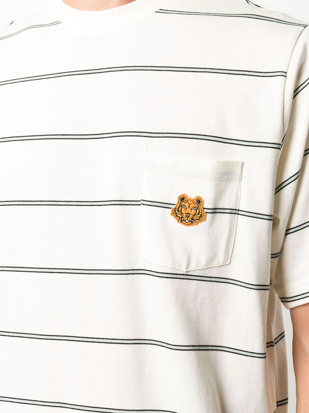 tiger-patch pocket striped T-shirt - 5