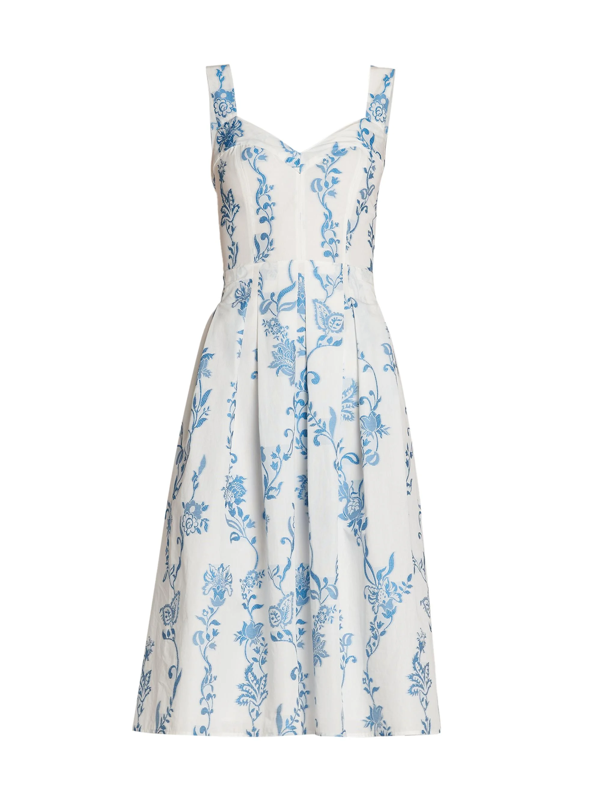 Women's Floral Stretch Cotton Apron Midi-Dress - Multicolor Blue - 1