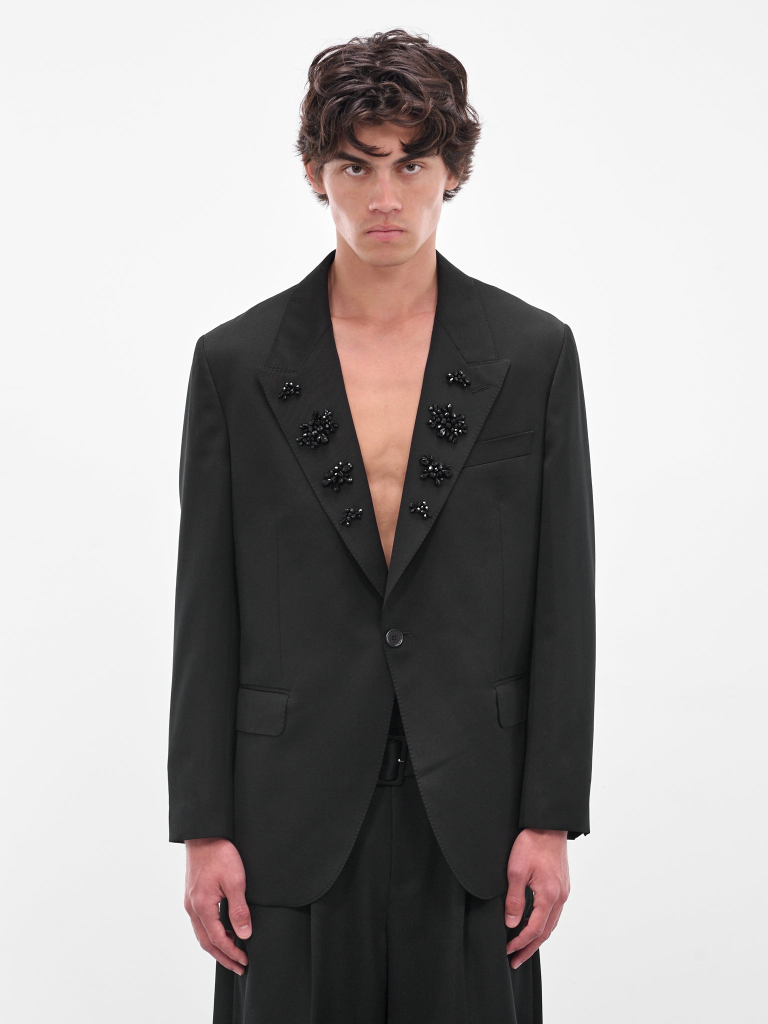 Black Relaxed Wide Peak Jacket - 1