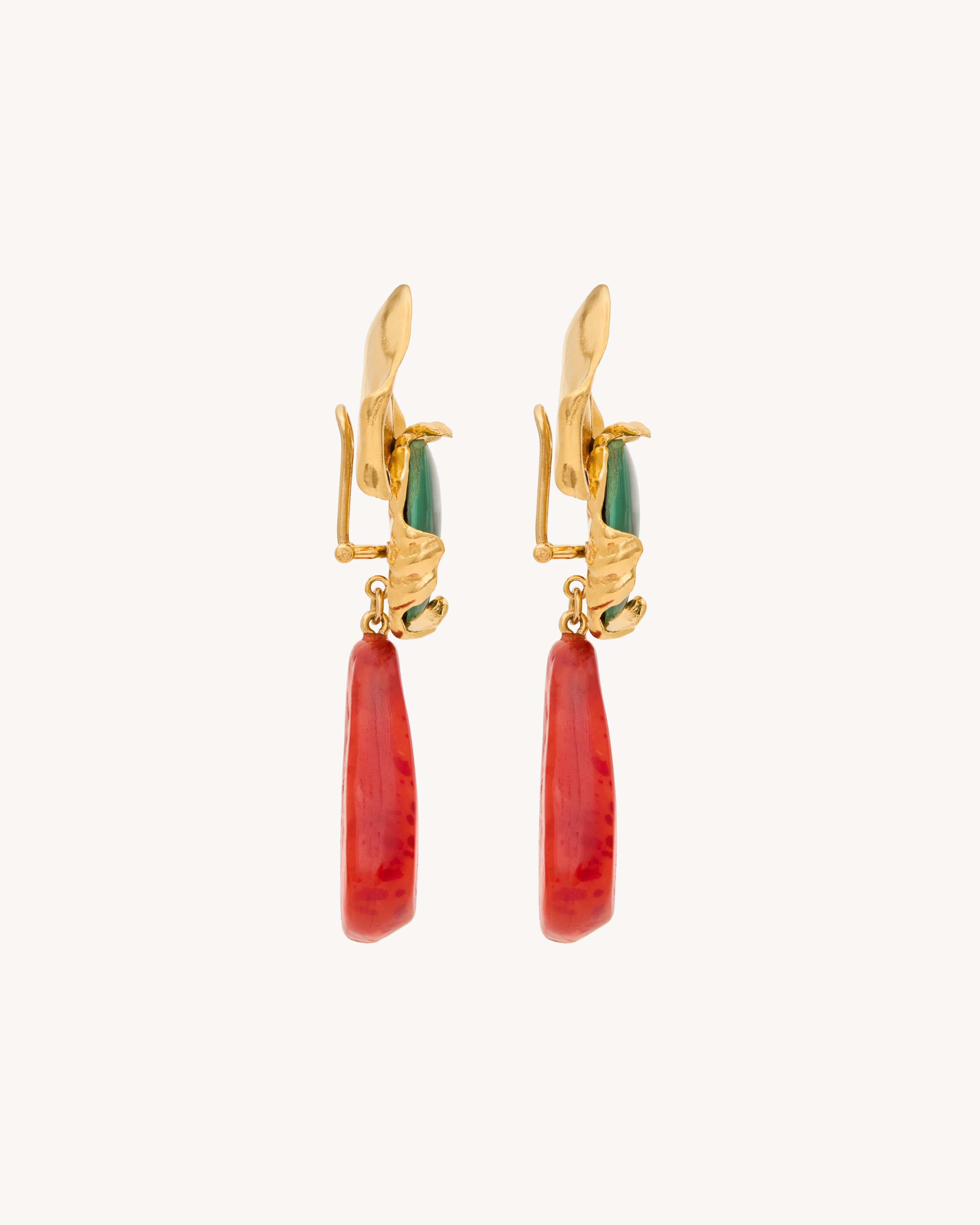 PETAL PENDANT EARRINGS IN MALACHITE, RESIN, AND METAL - 2