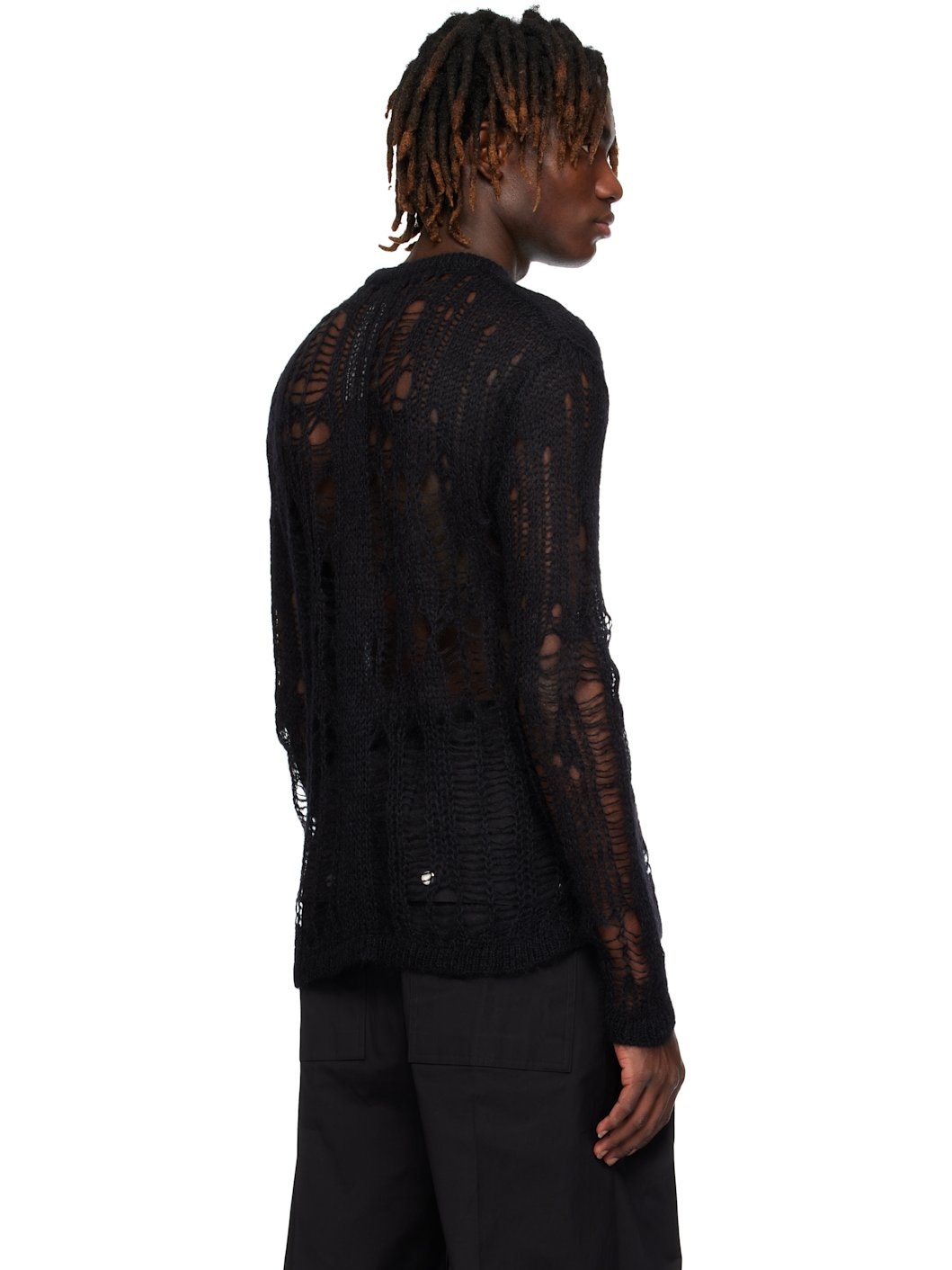 Black Hollywood Biker Round Neck Sweater - 3