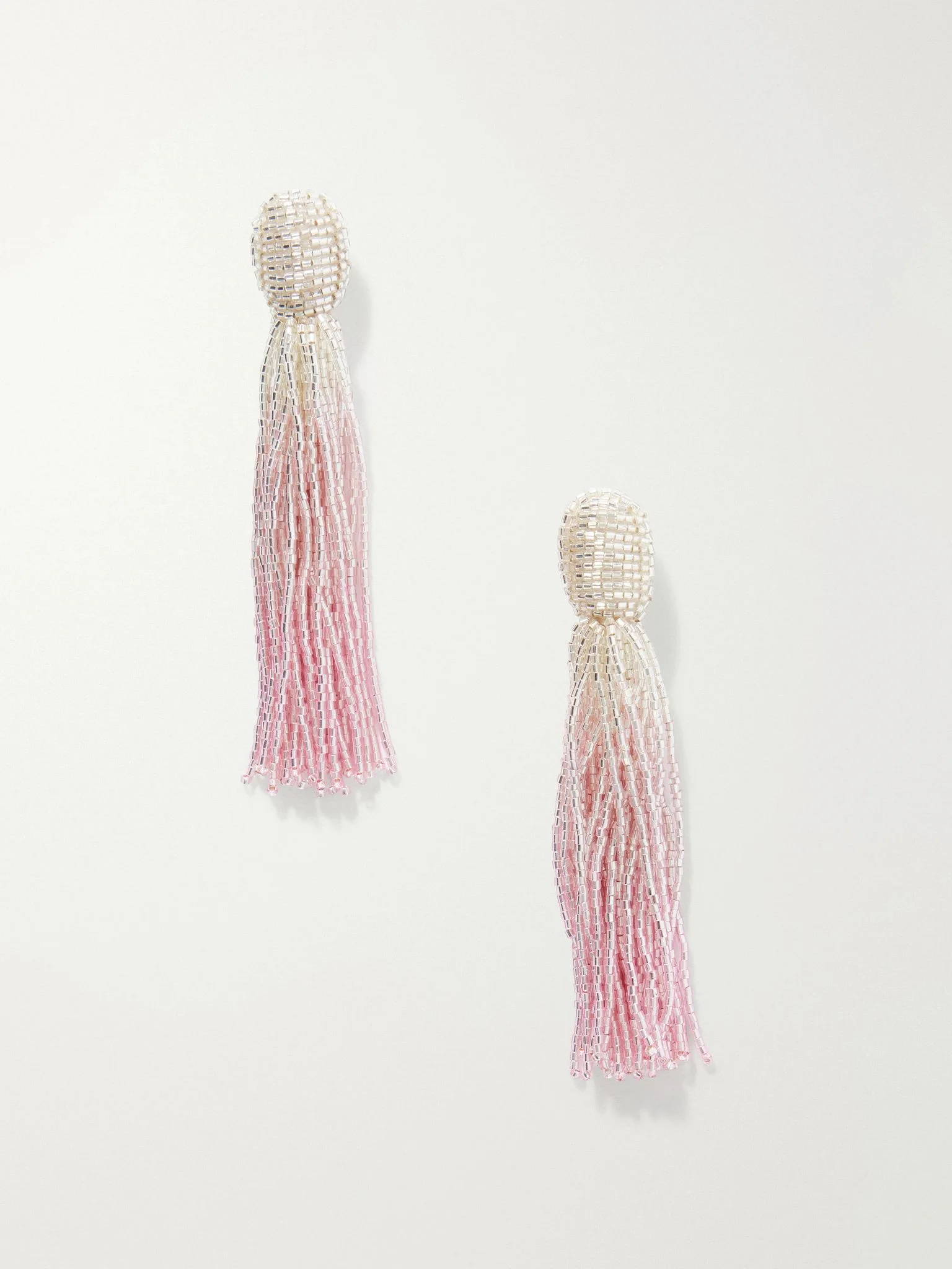 Ombré tasseled beaded glass earrings Pink - 1