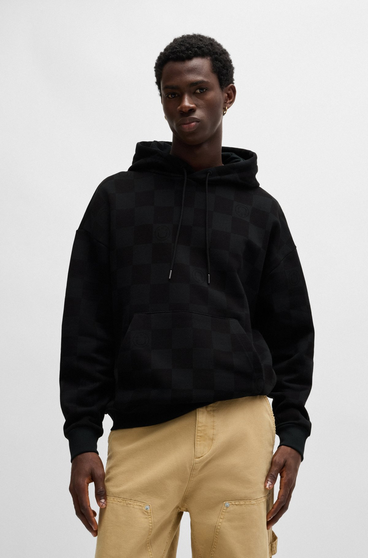 LOOSE-FIT HOODIE IN COTTON TERRY WITH CHECKERBOARD PRINT - 2