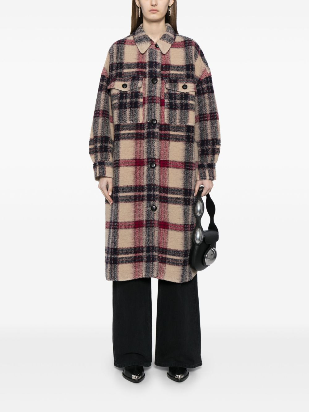 check-print blanket coat - 2