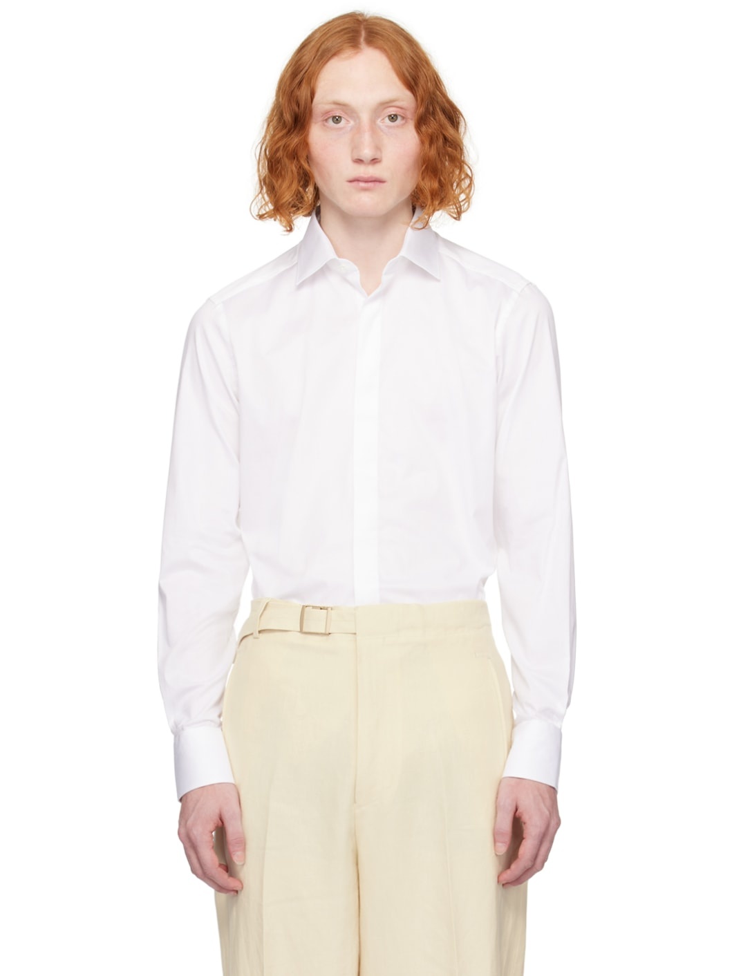 White Spread Collar Shirt - 1