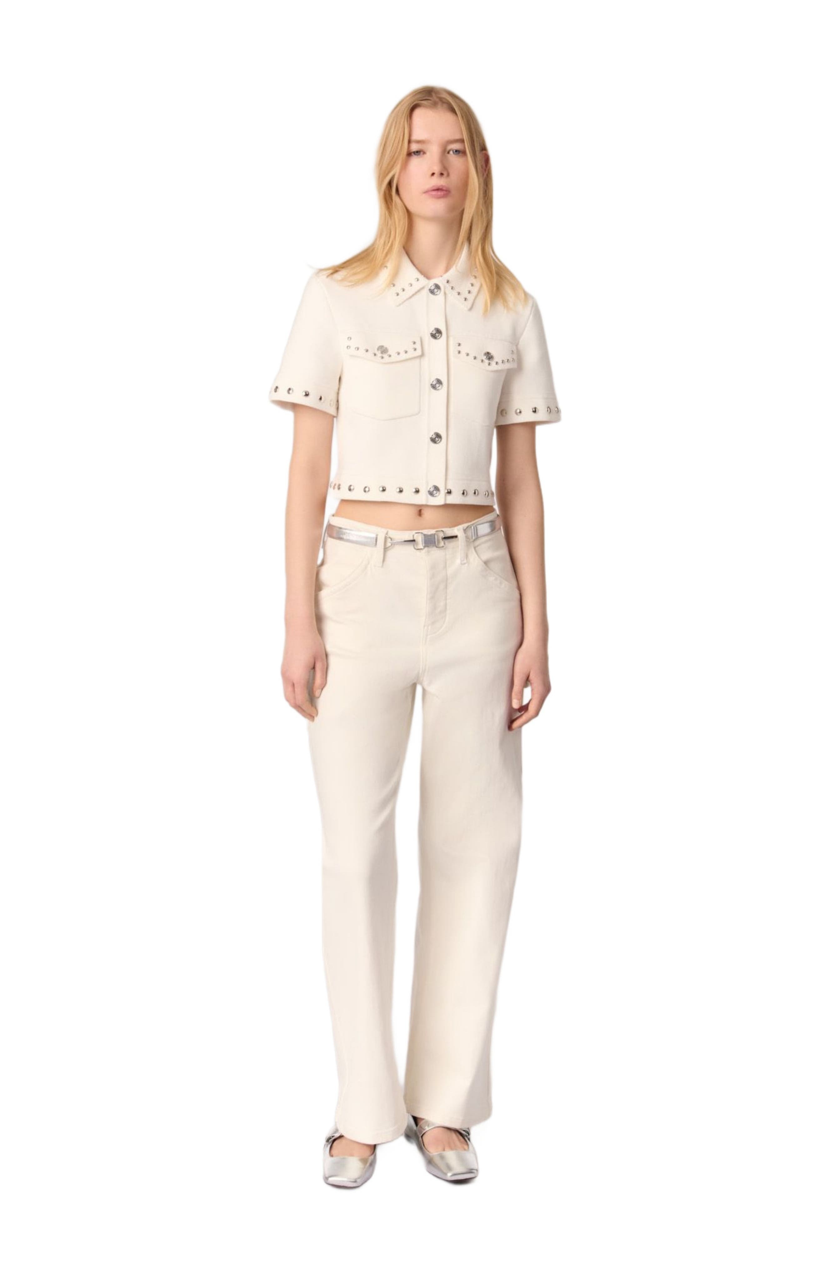 maje Studded cropped cardigan in Ecru at Nordstrom - 3