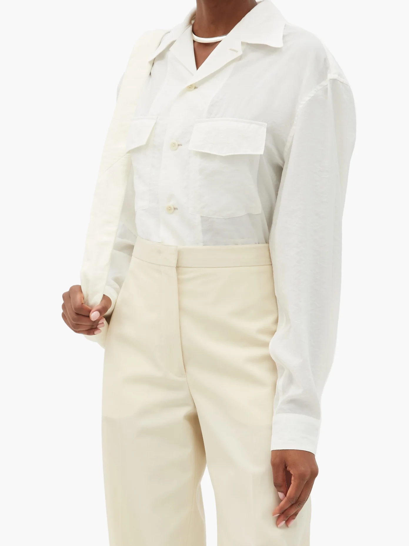 Cuban-collar patch-pocket silk-blend poplin shirt - 6