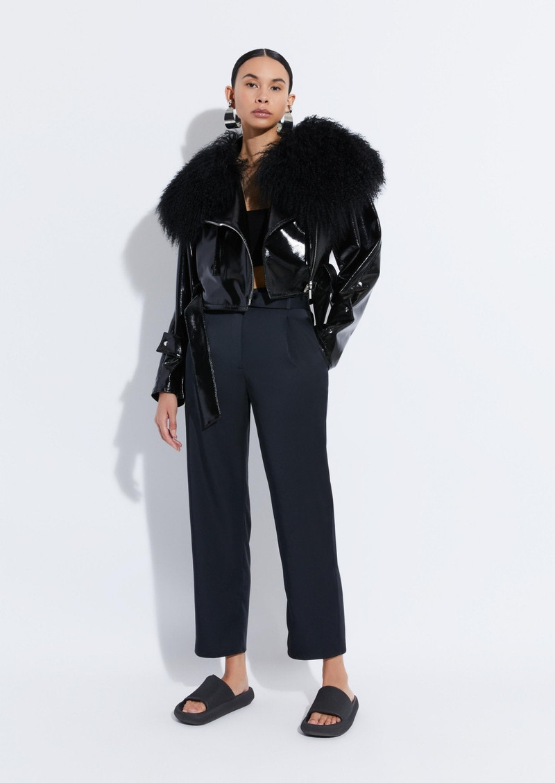 Patent Faux Leather Belted Moto Jacket 4