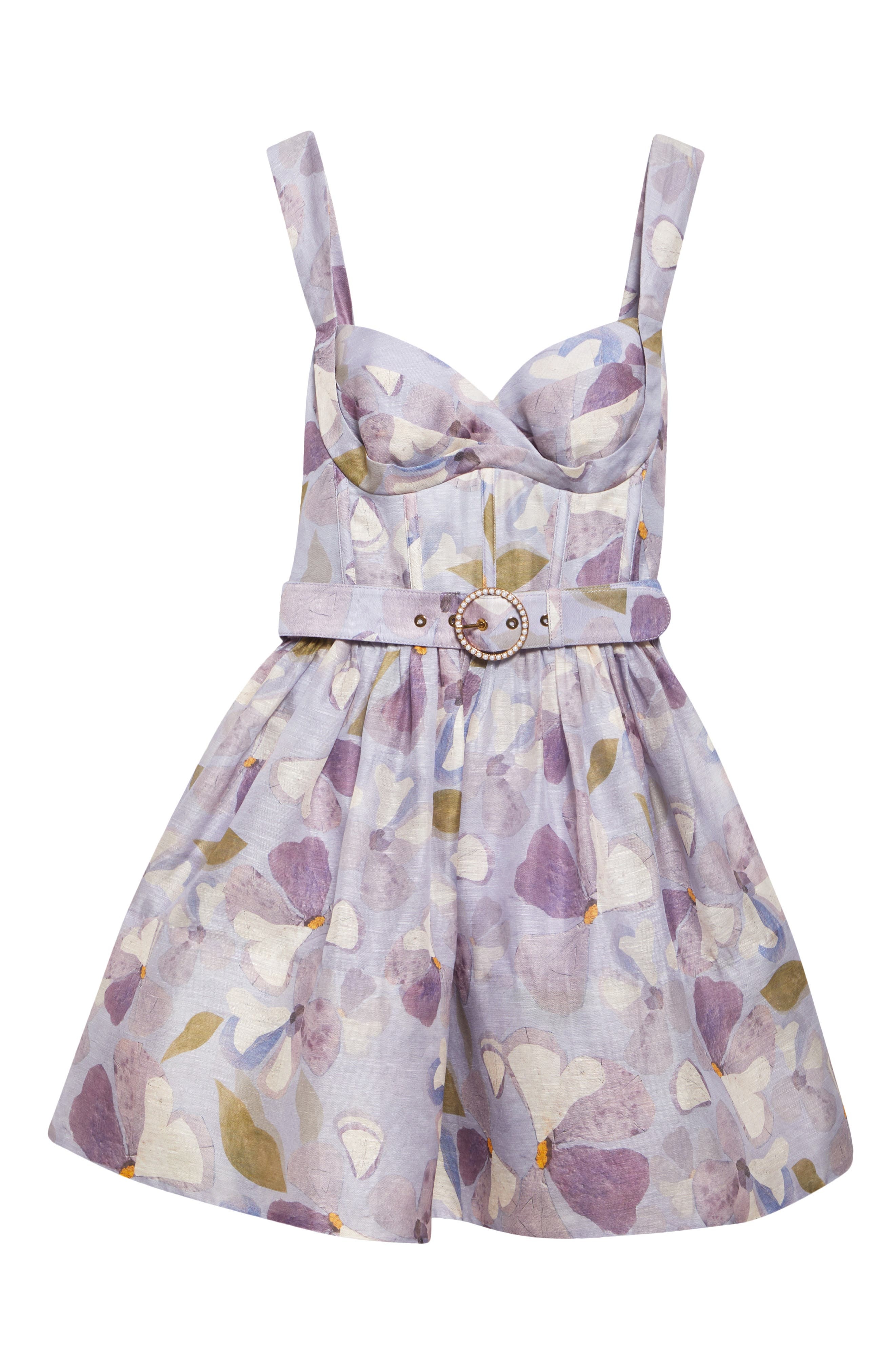 Zimmermann Dawning Belted Linen & Silk Bustier Minidress in Lilac Pansy at Nordstrom - 5