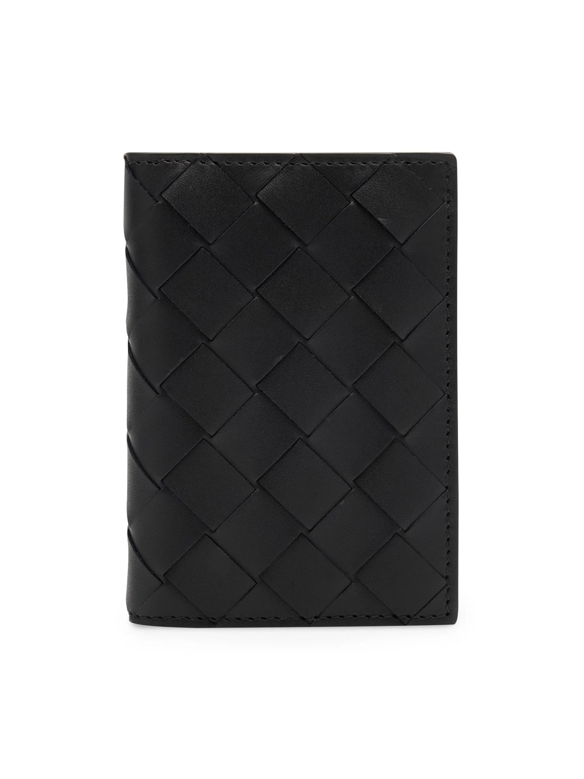 Men's Intreciatto Leather Flap Card Case - Black - 1