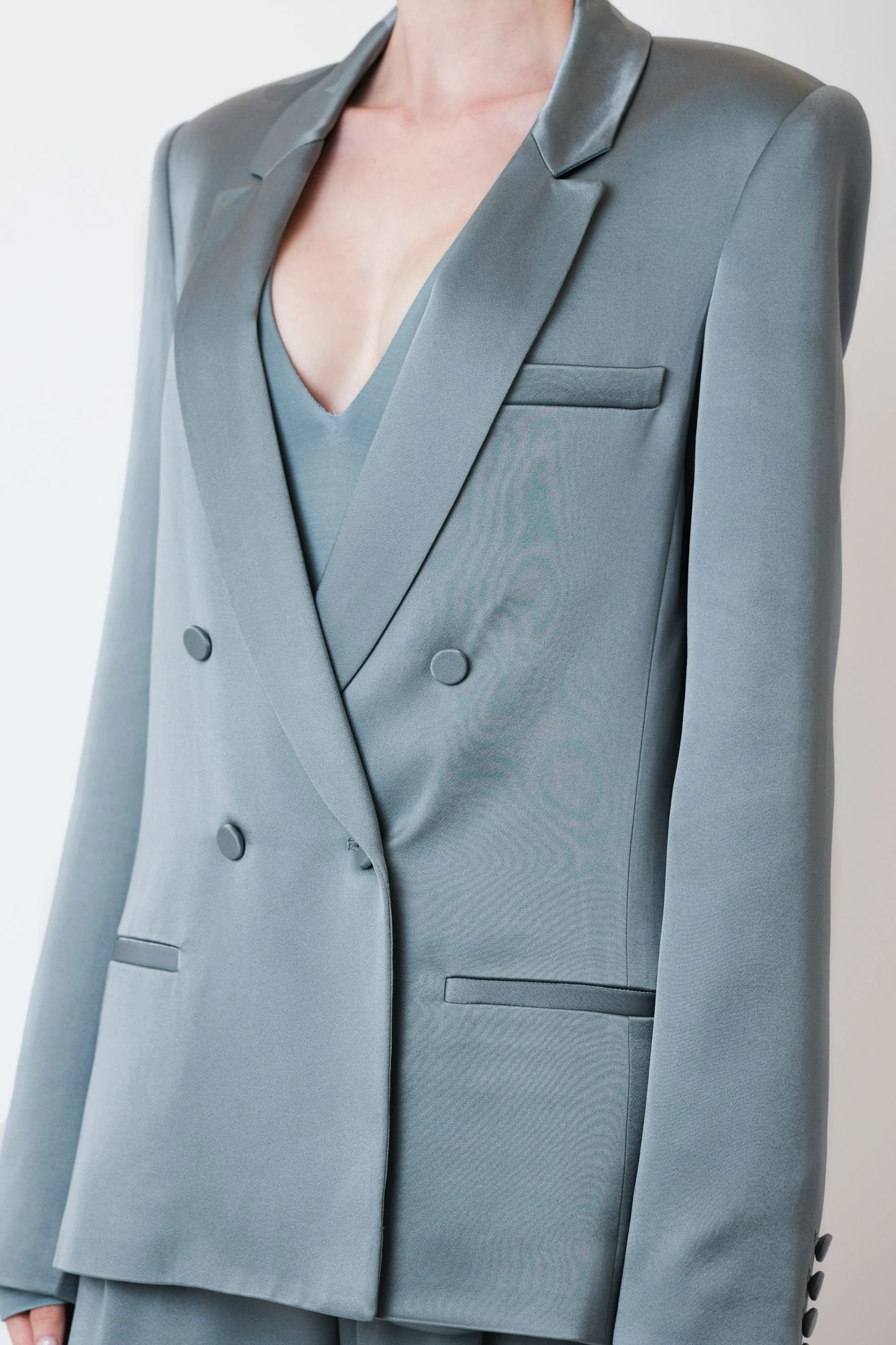 Satin Double Breasted Blazer - 1