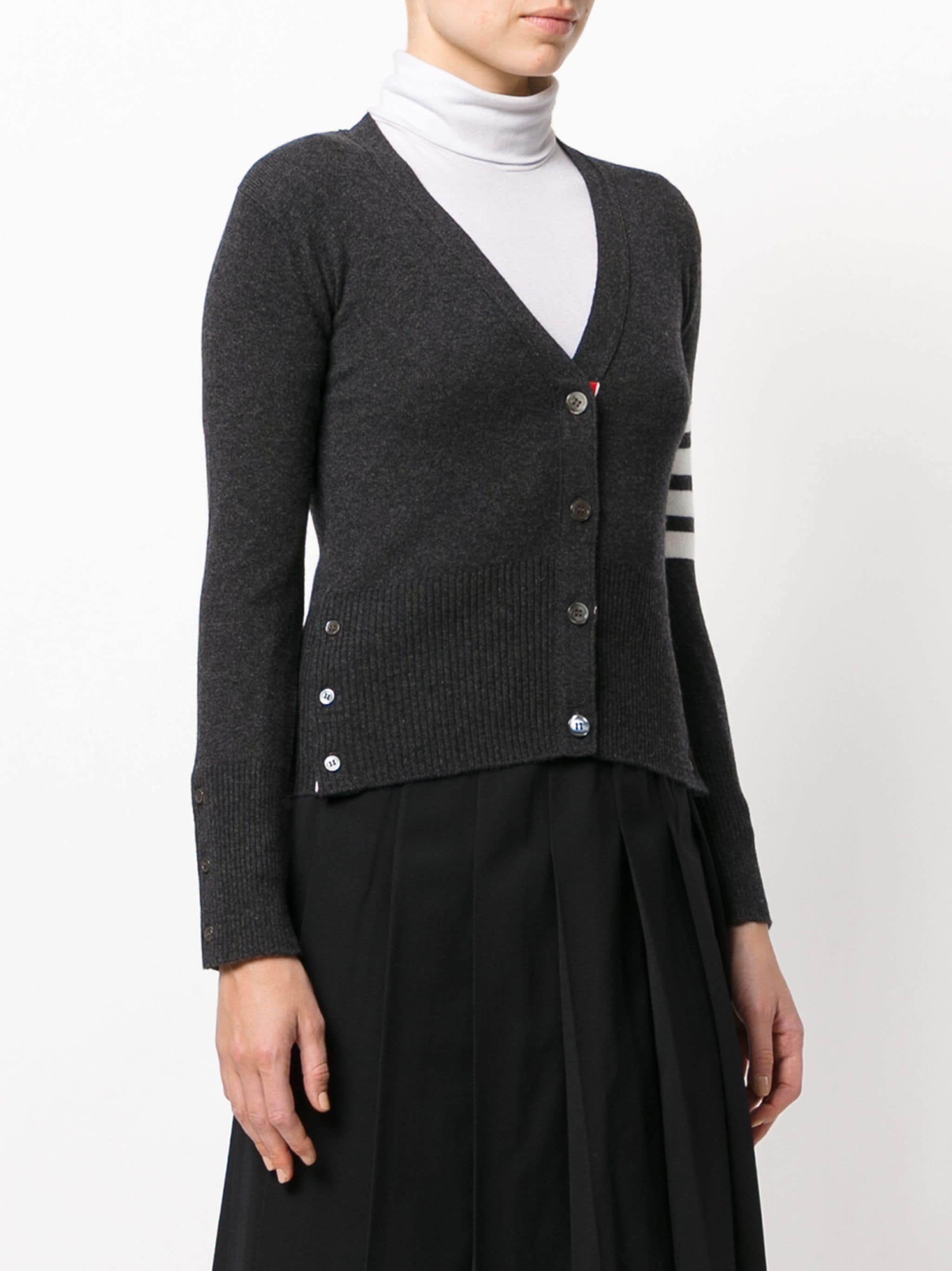 THOM BROWNE Women Classic V-Neck Cardigan W/4 Bar In Cashmere - 1