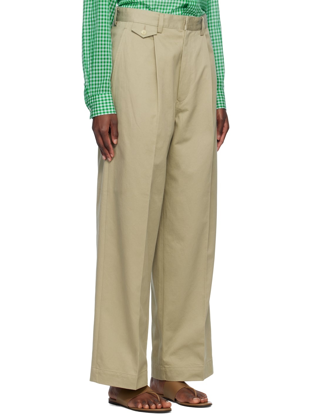 Khaki Washed Finx Chino One-Tuck Trousers - 2
