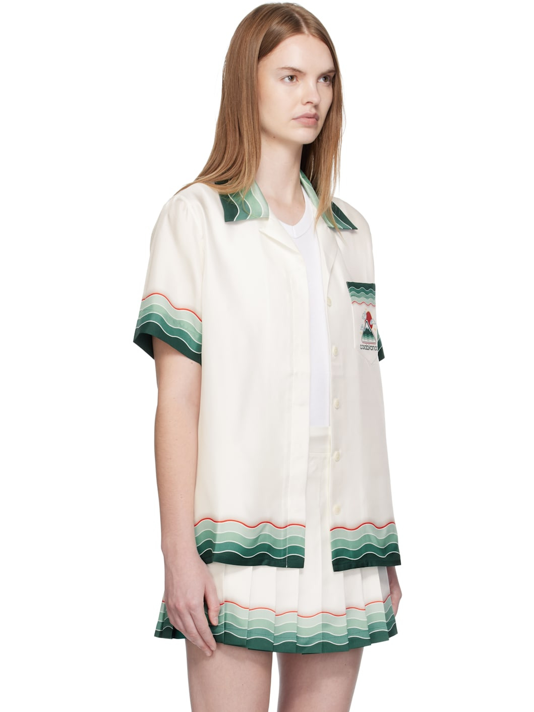 White Montagne Ondulee Silk Short Sleeve Shirt - 2