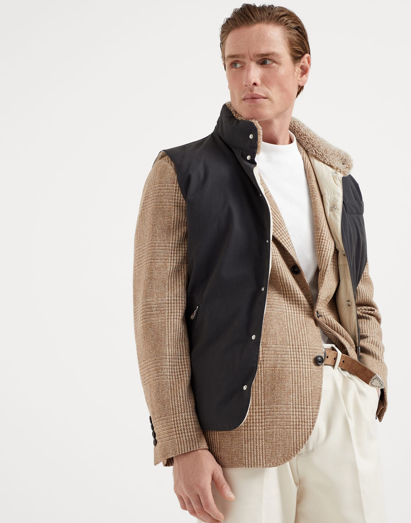 Techno cotton gabardine down vest with shearling insert 1