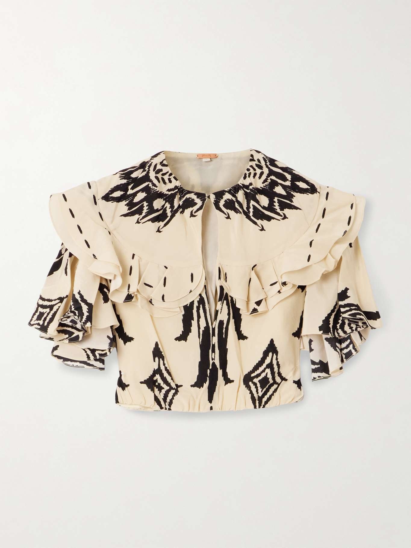 Influencial Tribes cropped ruffled printed silk-chiffon top - 1