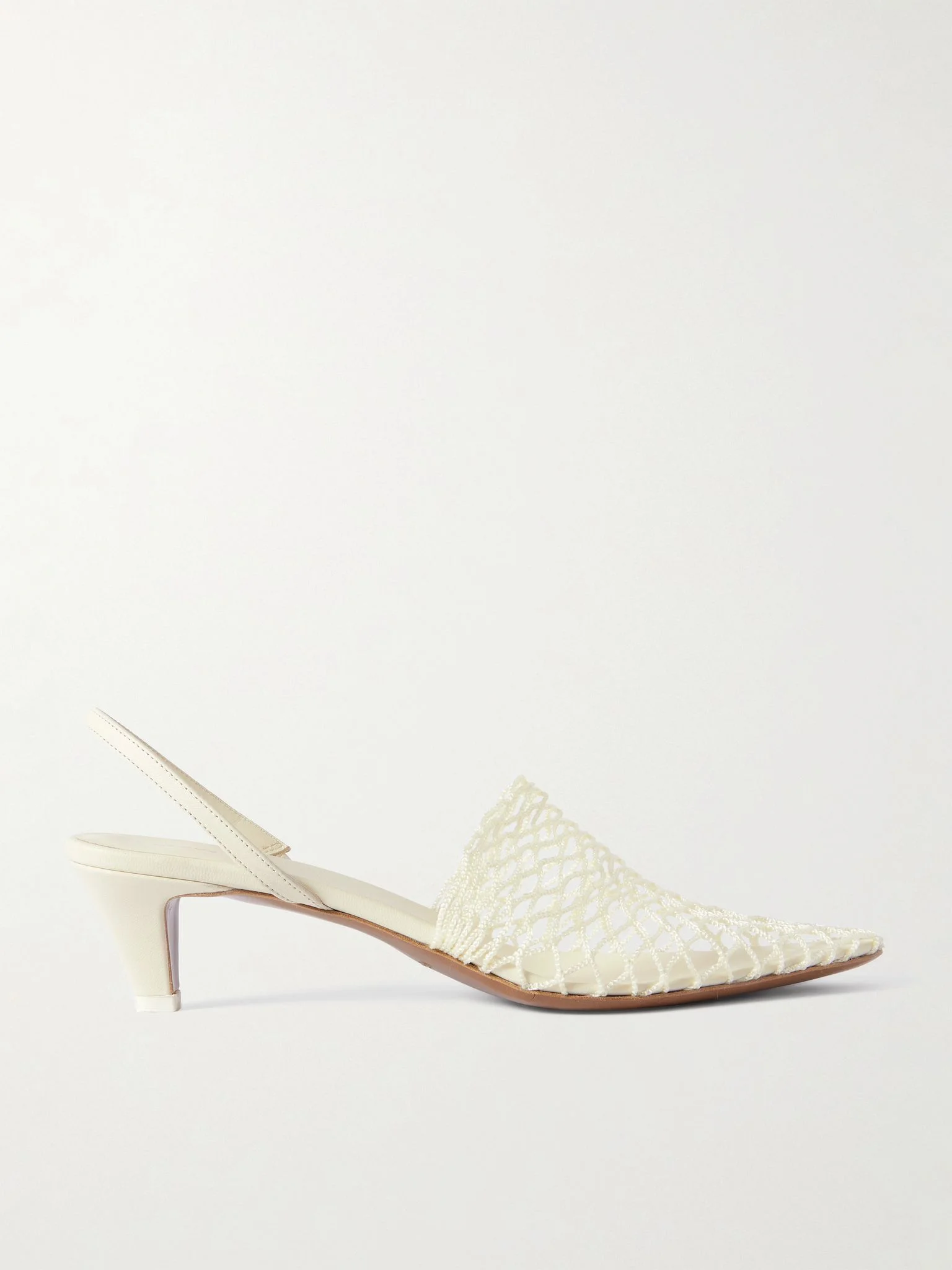 Acantho fishnet and leather slingback pumps Cream - 1