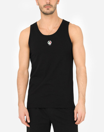Dolce & Gabbana Two-way stretch cotton singlet with patch outlook
