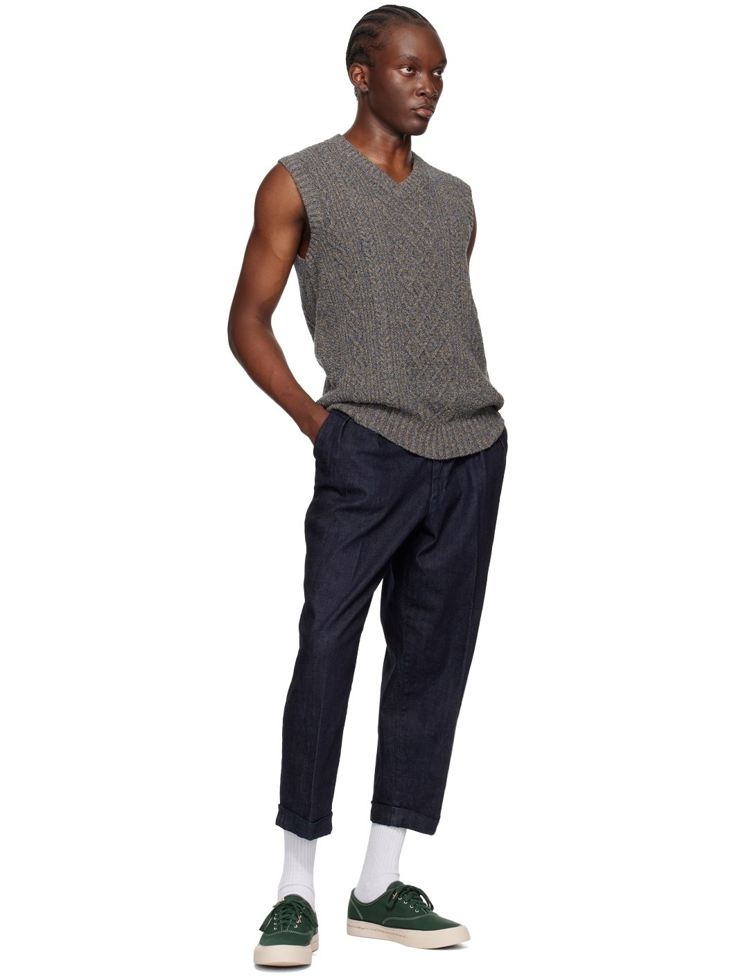 Navy Aran Vest - 4