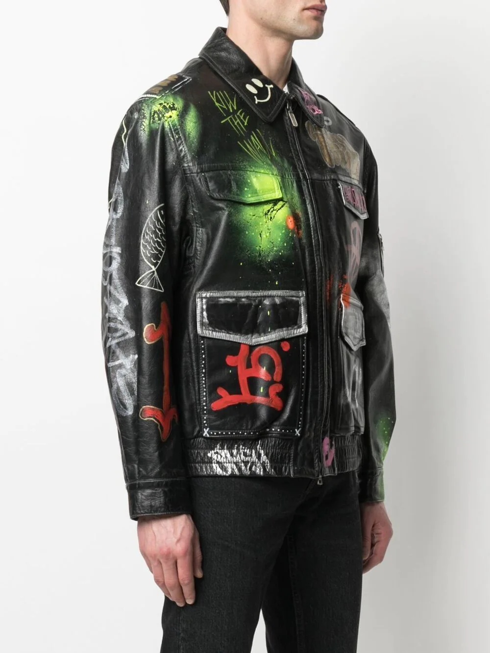 graphic-print leather jacket - 3