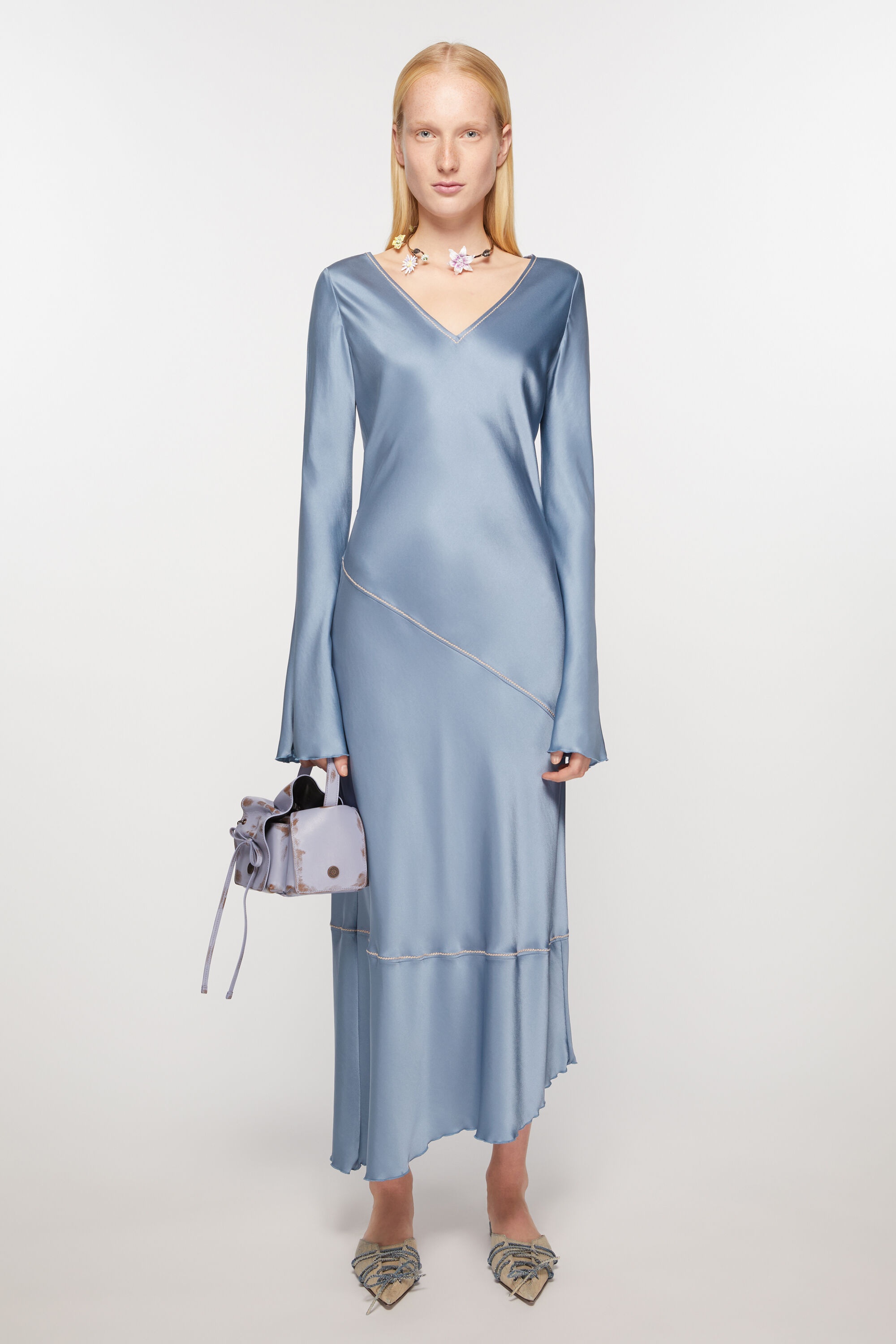 Satin long dress - Dusty blue - 2