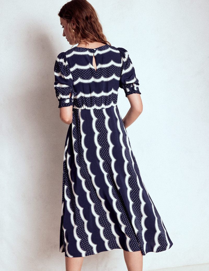 Blanca Midi Tea Dress-French Navy, Dainty Scallop 4