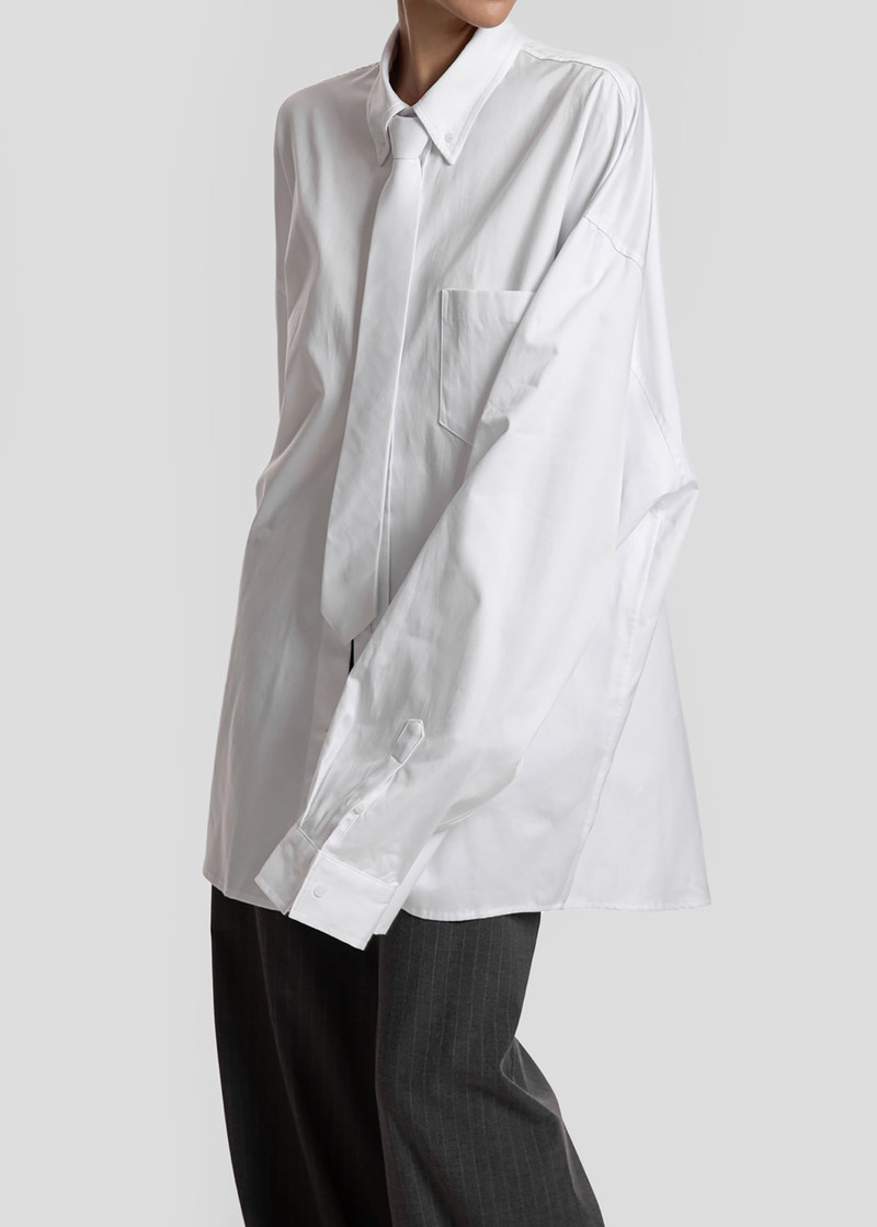 Havelock Oversized Neck-Tie Shirt - White 6