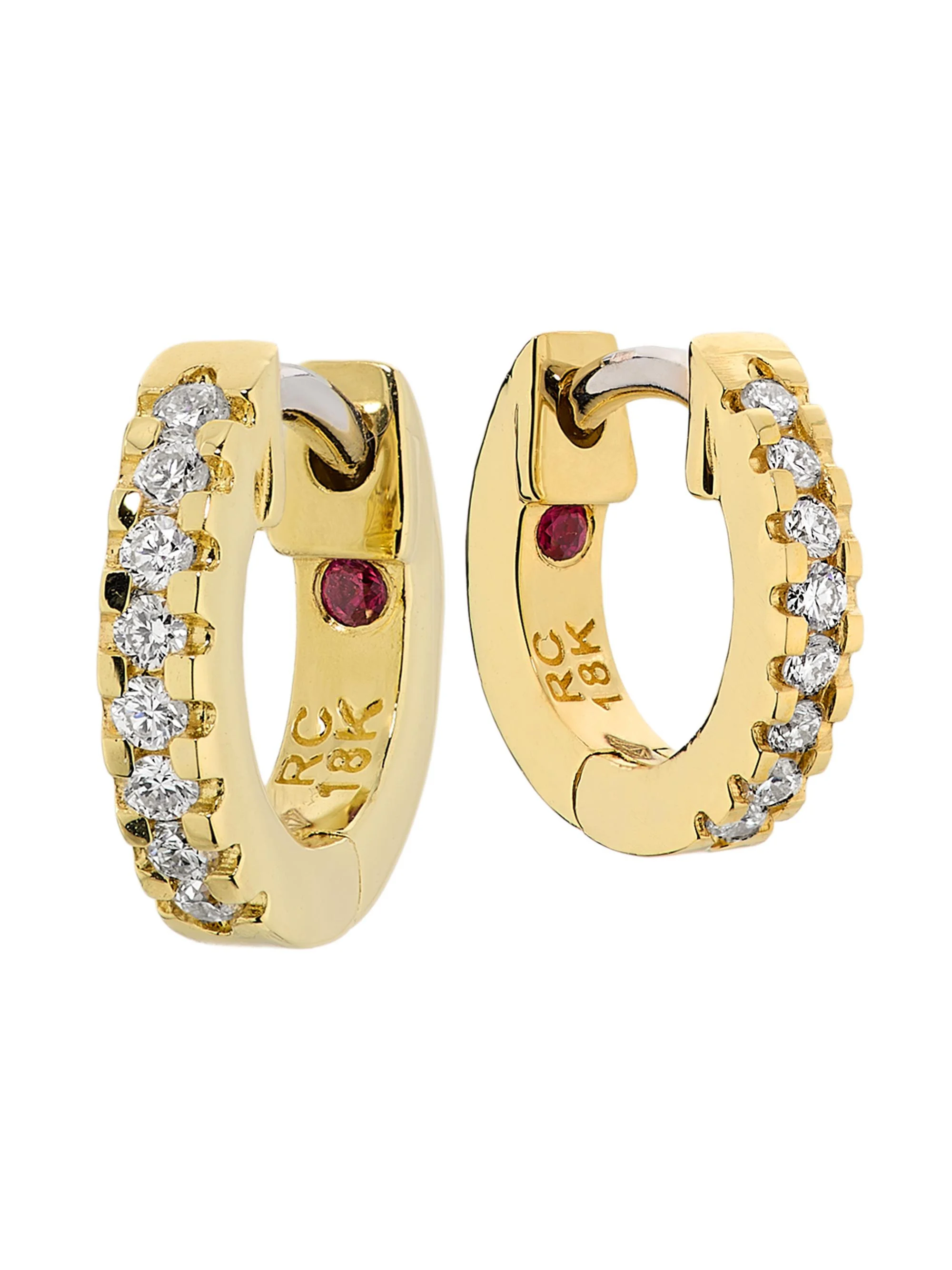 Women's Tiny Treasures Tiny 18K White Gold, Ruby & 0.35 TCW Diamond Huggie Earrings - Yellow Gold - 1
