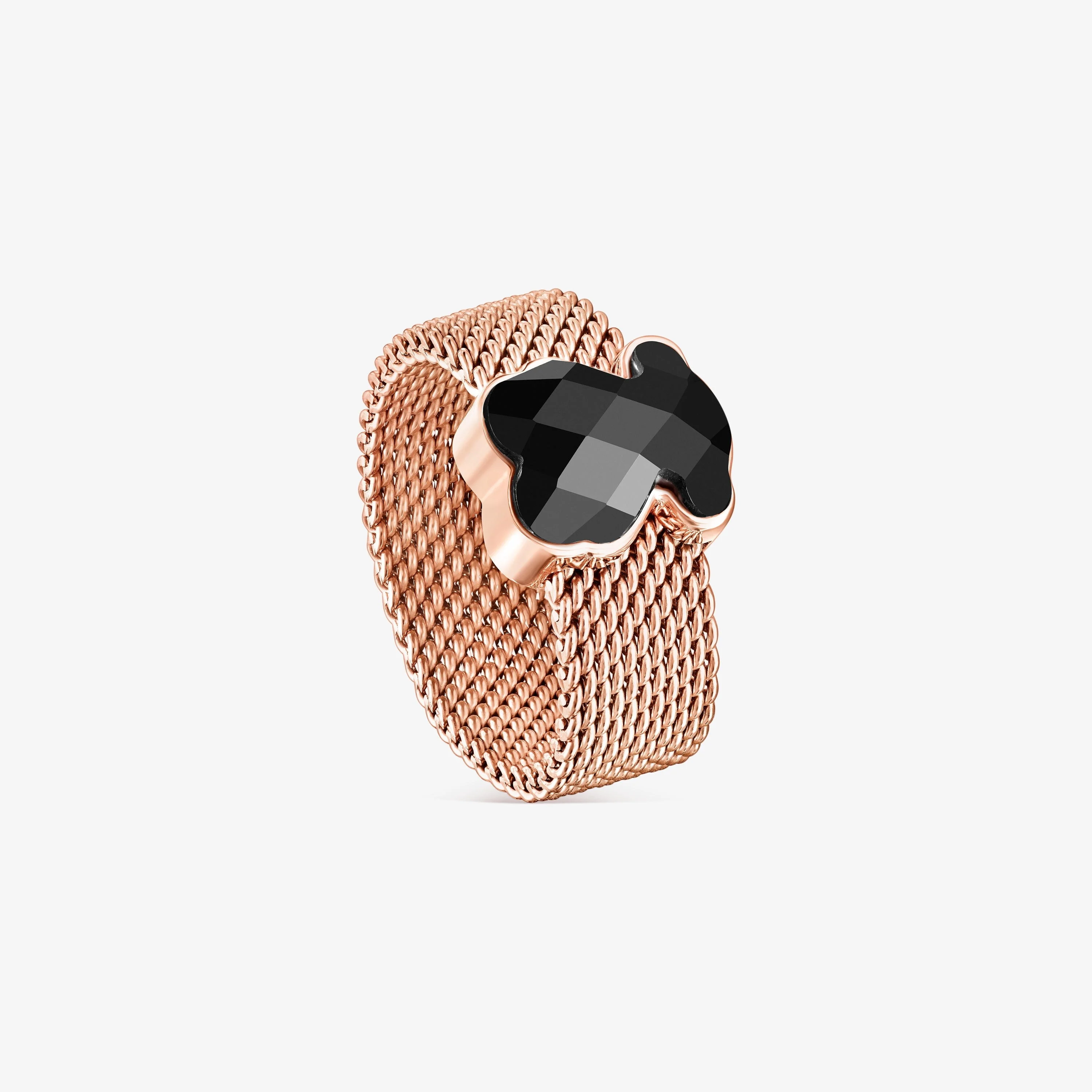 Rose IP Steel Mesh Color Bracelet with Onyx - 1