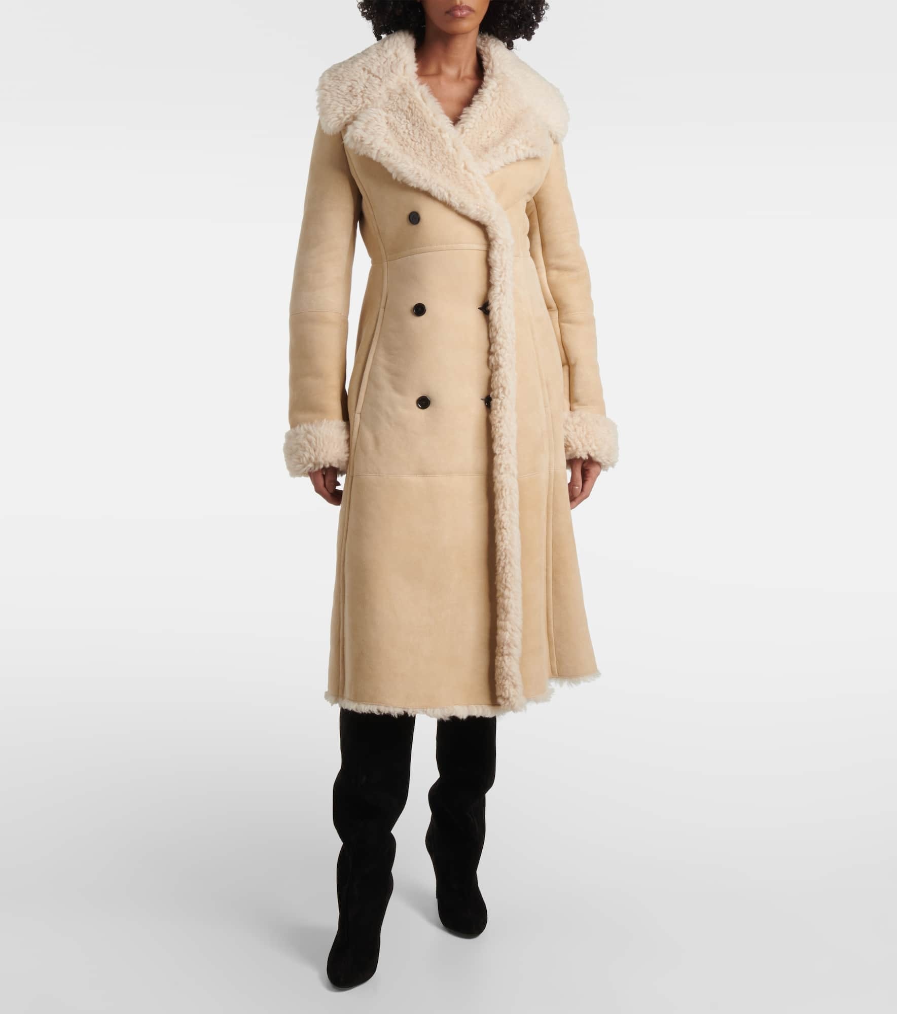 Shearling-trimmed suede coat - 2