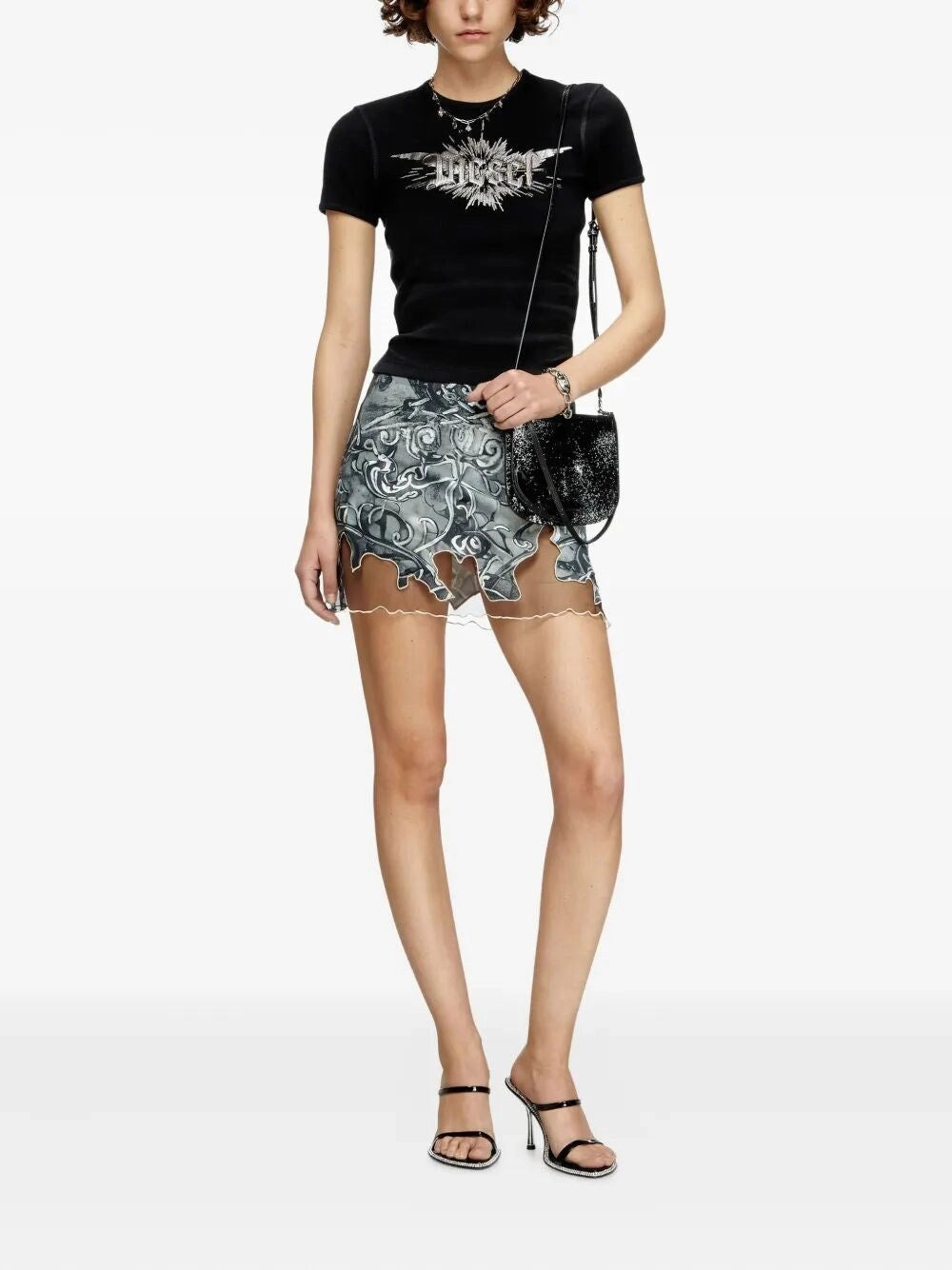 Diesel Women `T-Ele-Long-P2` T-Shirt With `Winged Diesel Foil` Print - 2