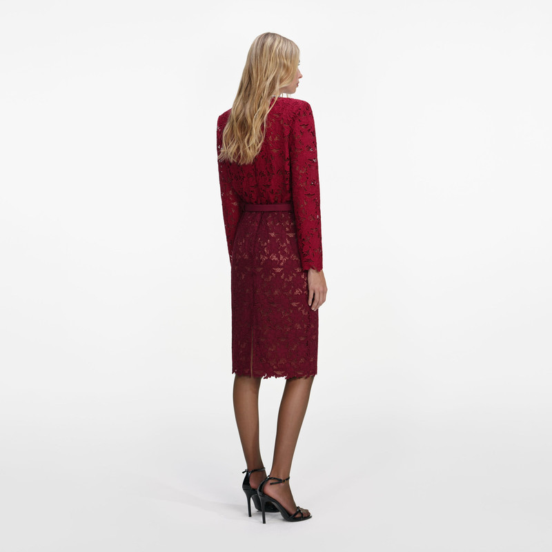 self-portrait Burgundy Guipure Lace Midi Skirt outlook
