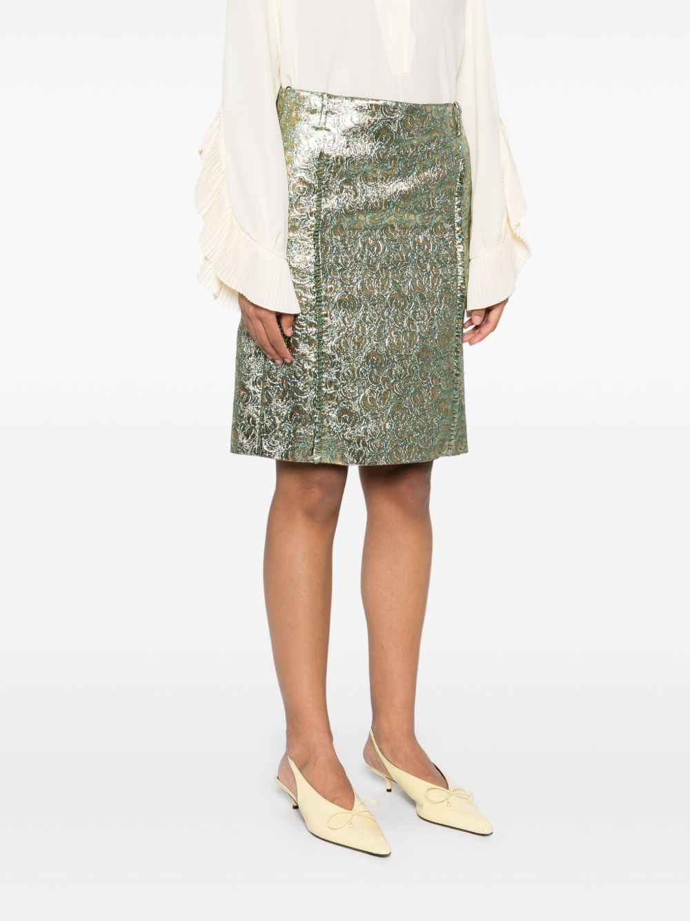 metallic-flower-print midi skirt - 3