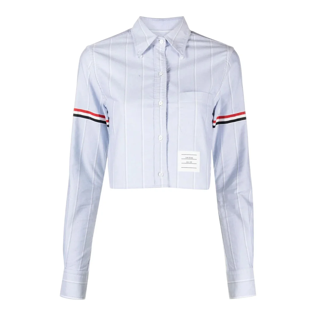 Stripe Oxford Armband Cropped Shirt - 1