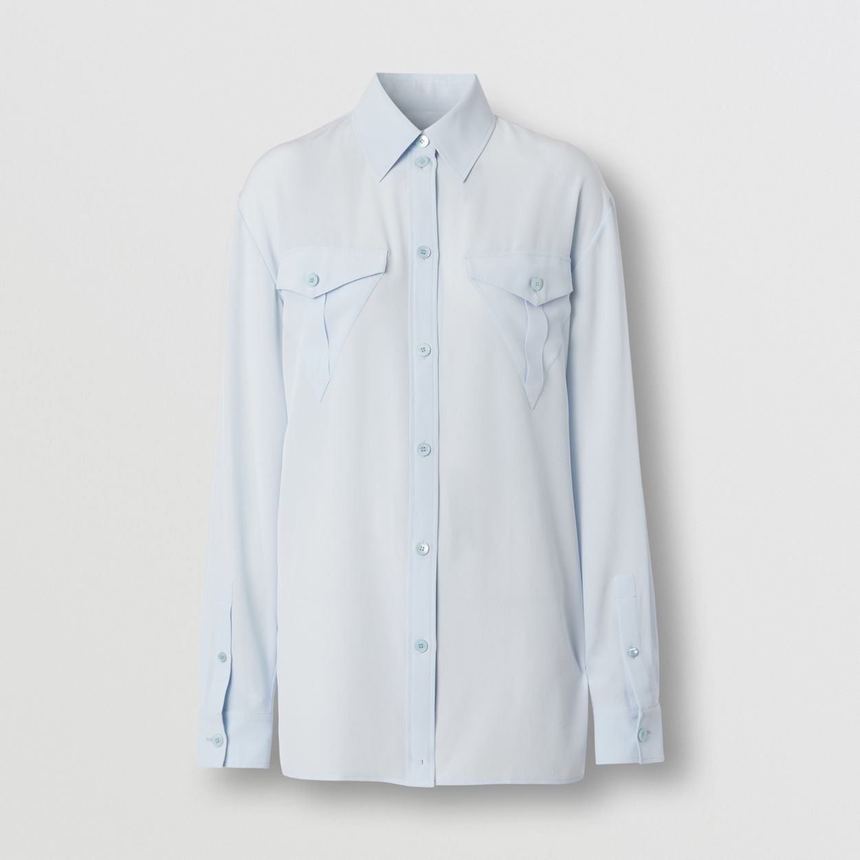 Logo Detail Silk Crepe de Chine Oversized Shirt - 1
