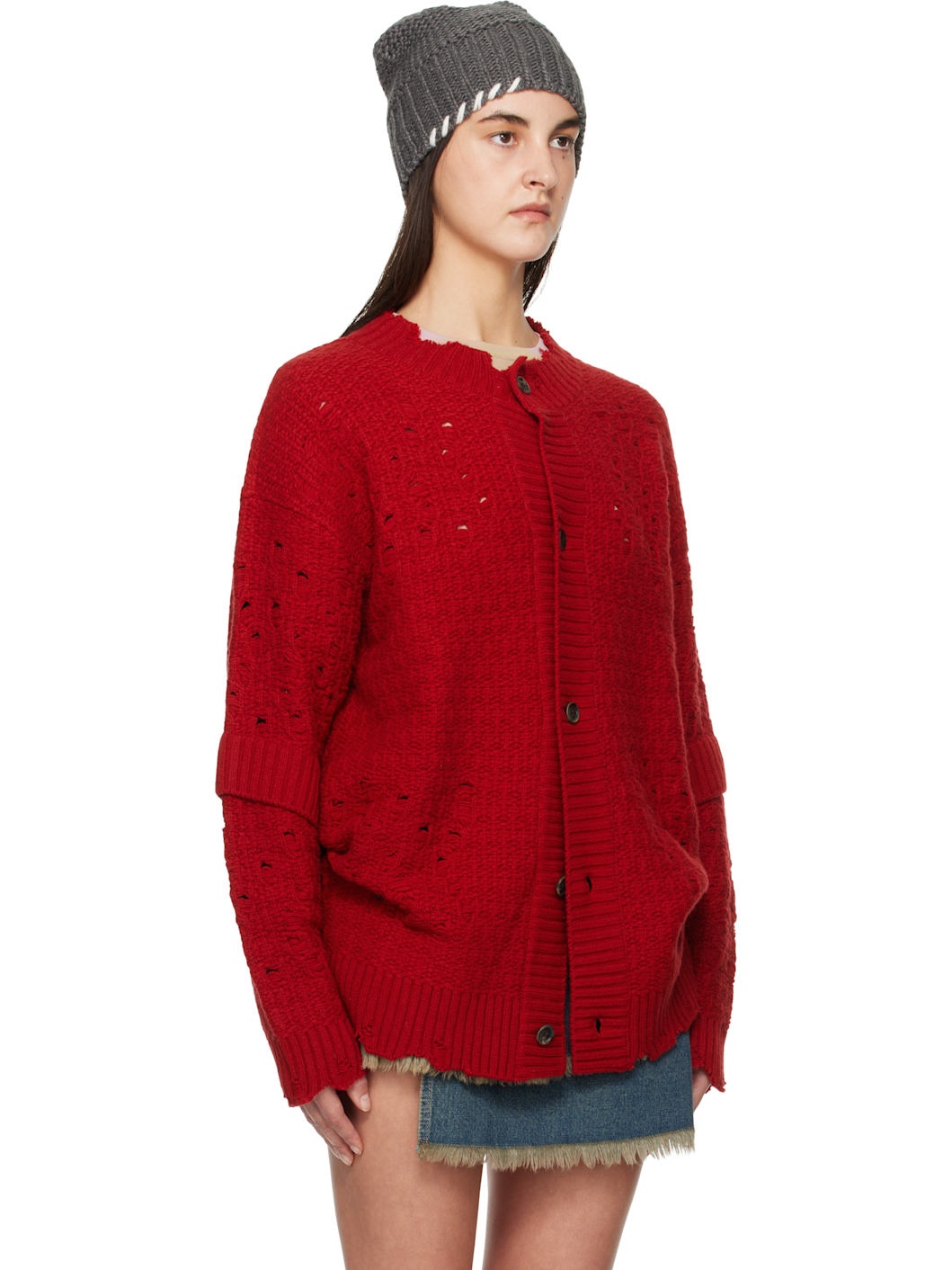 Red Roghen Wool Long Cardigan - 2