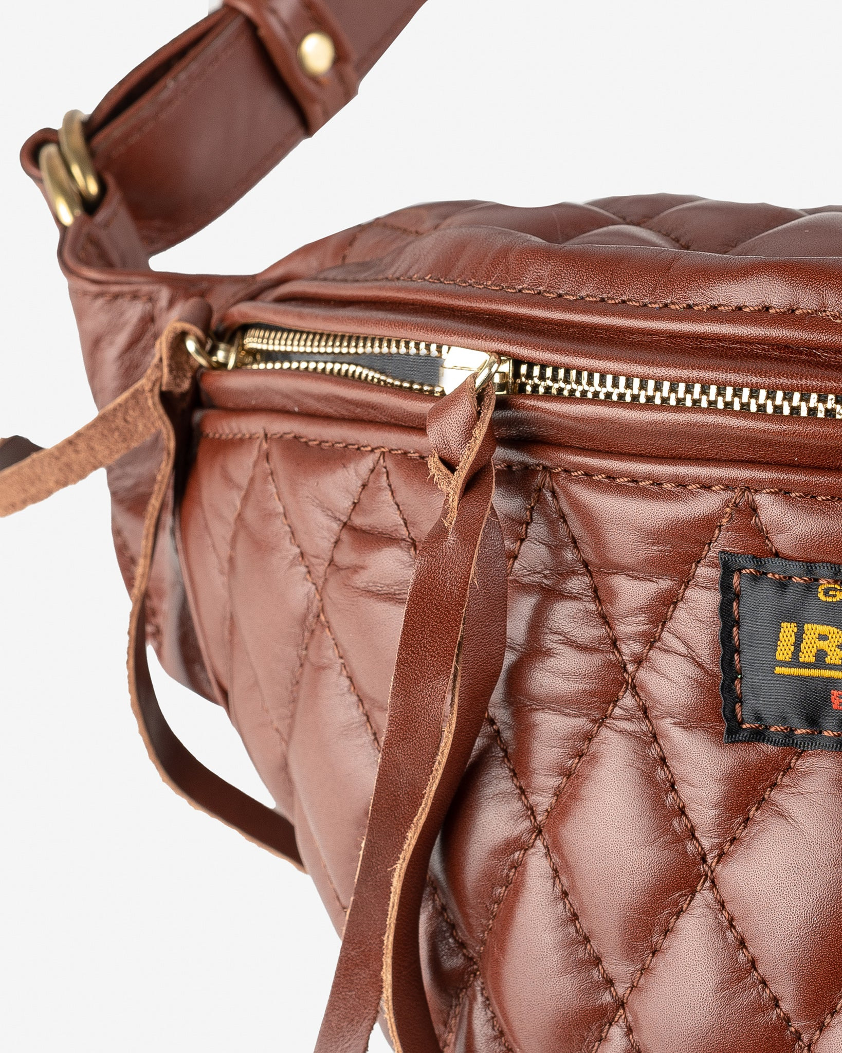 IHE-45-BRN Diamond Stitched Leather Waist Bag - Brown - 6