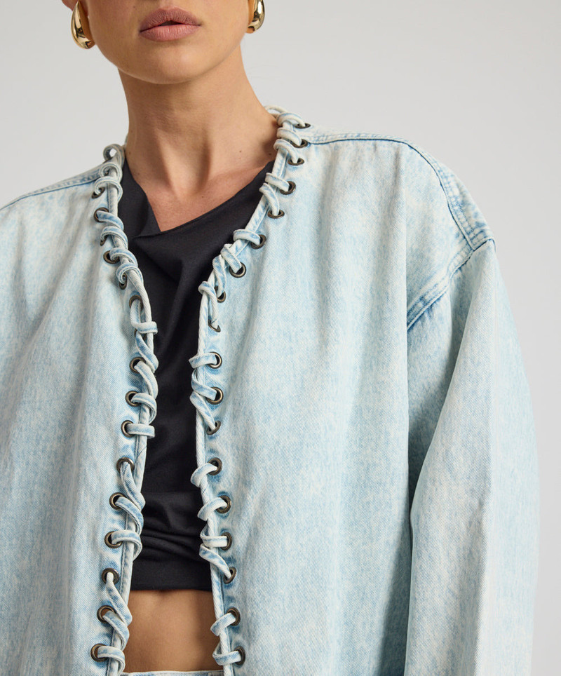 Ringleader Threaded Oversized Denim Jacket - Beach Blue 9