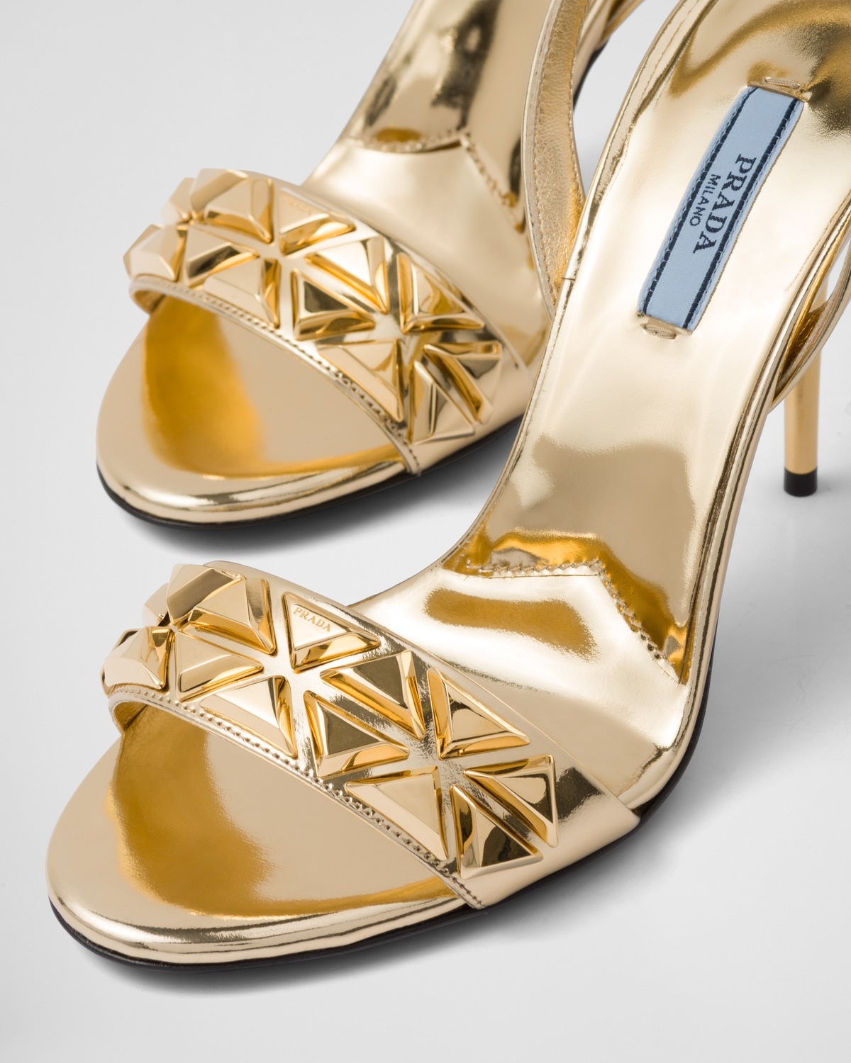 Studded metallic leather high-heeled sandals - 6