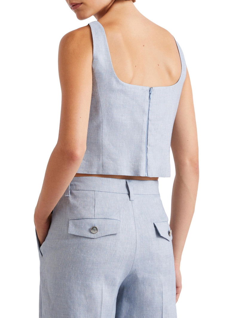 Women's Stretch Linen and Viscose Top - Light Blue 3