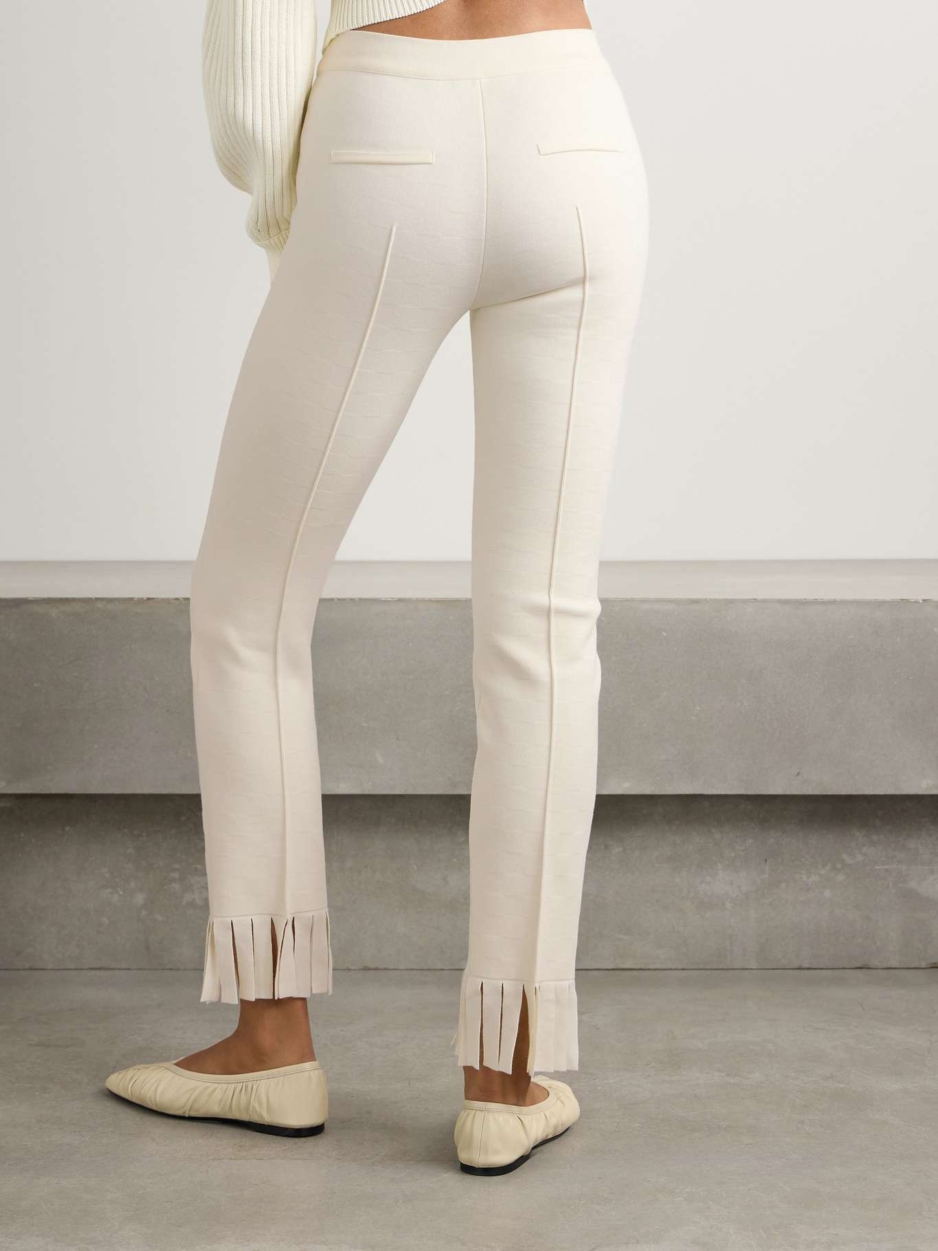 Louis fringed cotton-blend jacquard straight-leg pants Ecru - 3