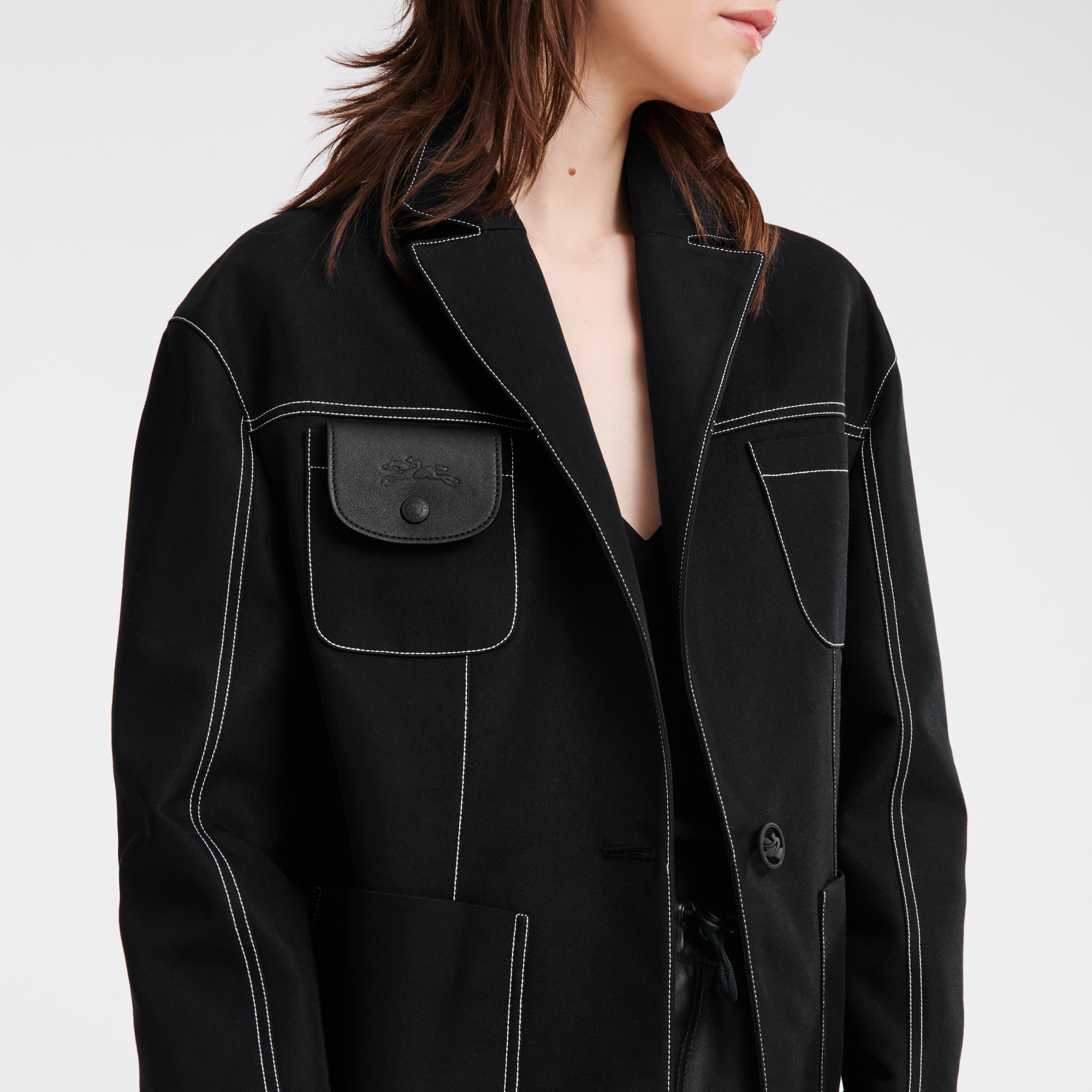 Topstitching straight jacket Black - Gabardine - 5