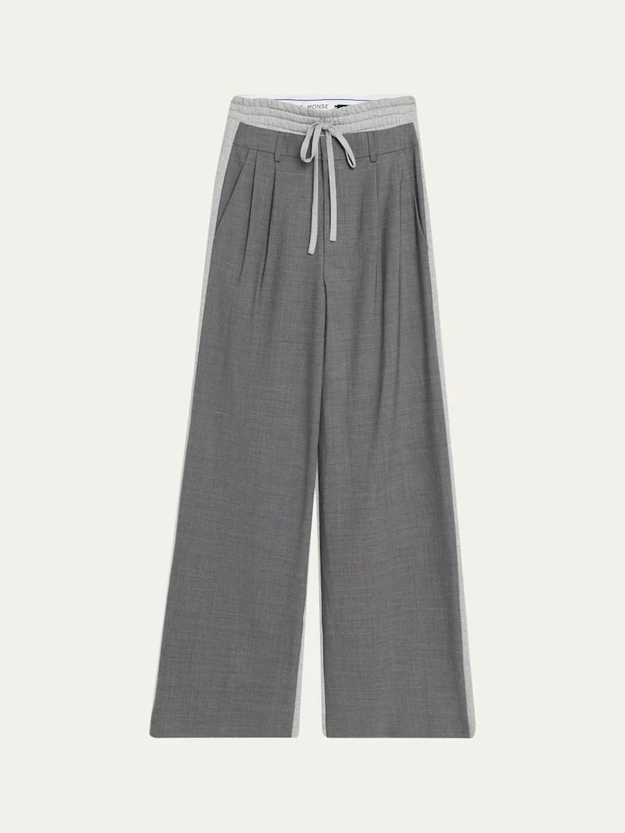 Tailored Wool Combo Wide-Leg Sweatpants - 1