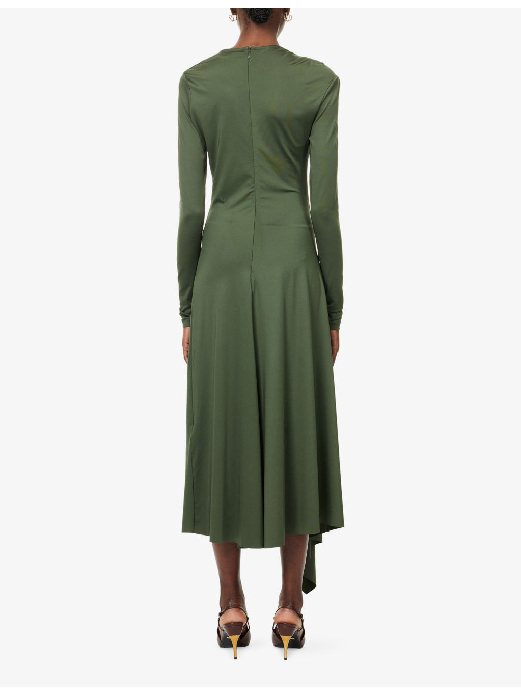 Asymmetric Twist Stretch-Woven Midi Dress - 4