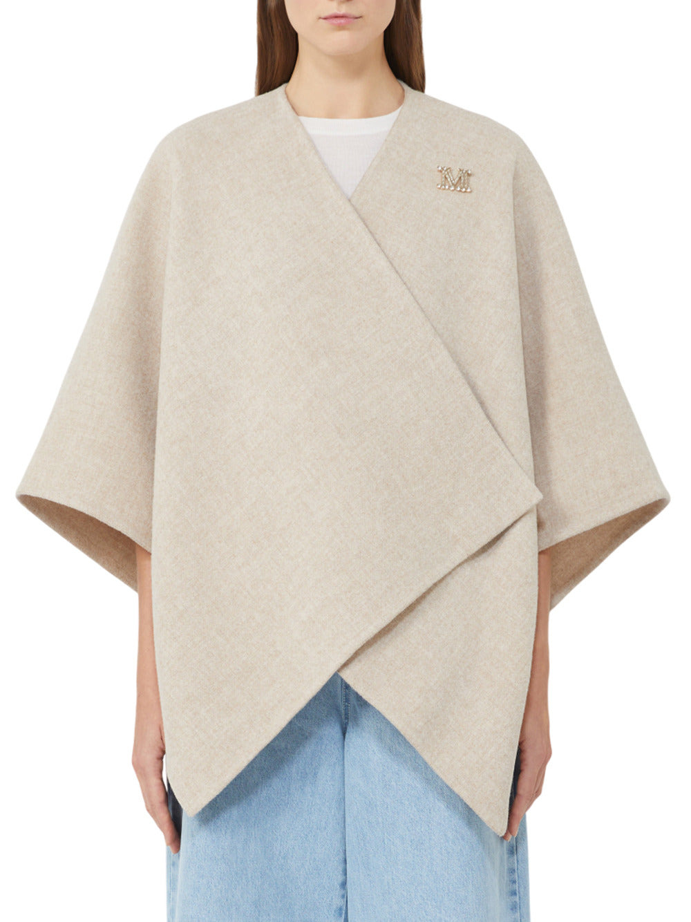 Max Mara Women Short Cape With A Rectangular Design, Can Be Worn Closed With A Brooch Or Open With A - 2