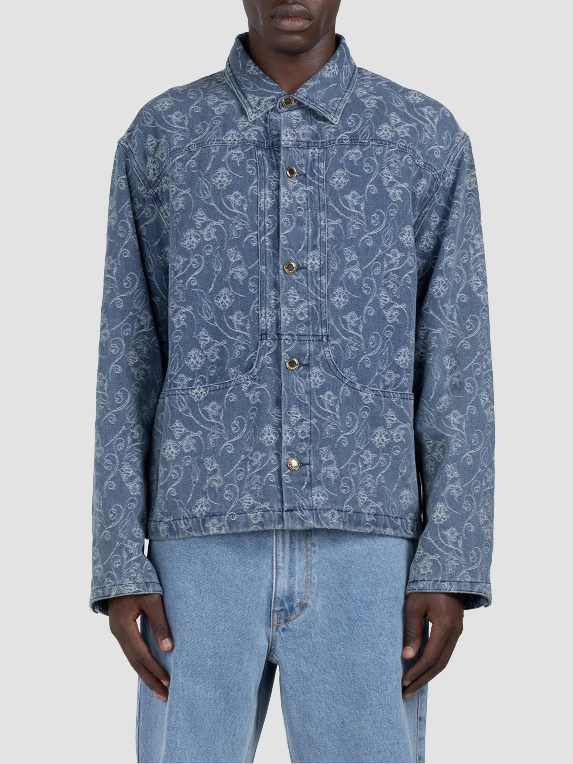 Men's Floral Utility Jacket - Light Indigo - 1