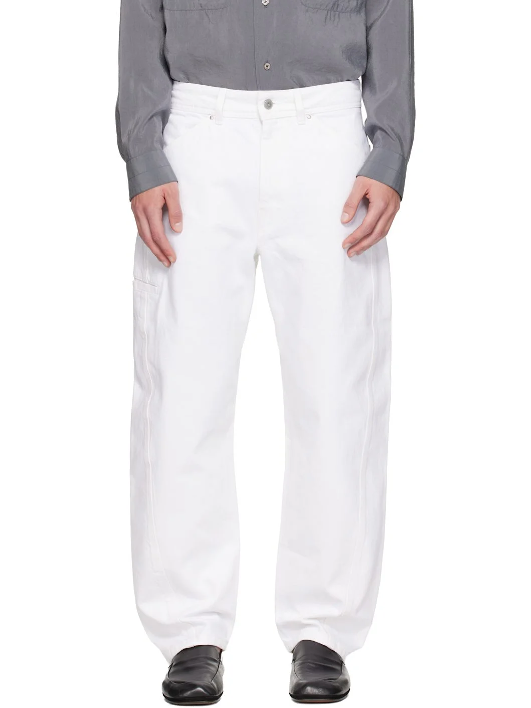 White Twisted Workwear Jeans - 1