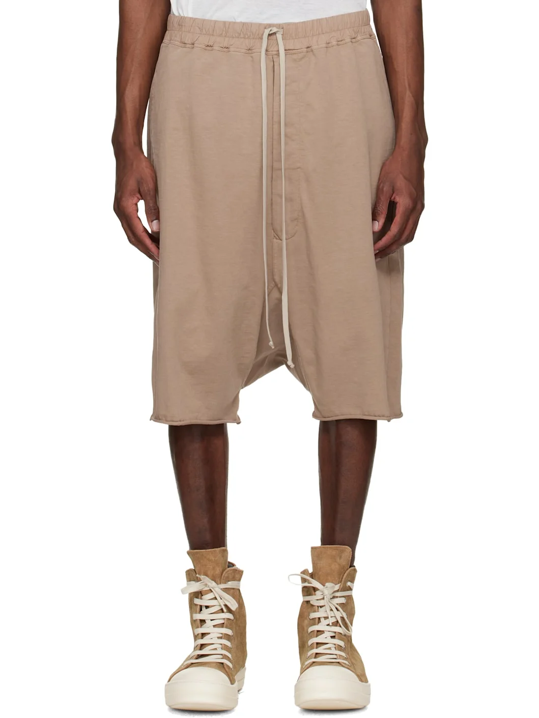 Beige Temple Drawstring Pod Shorts - 1