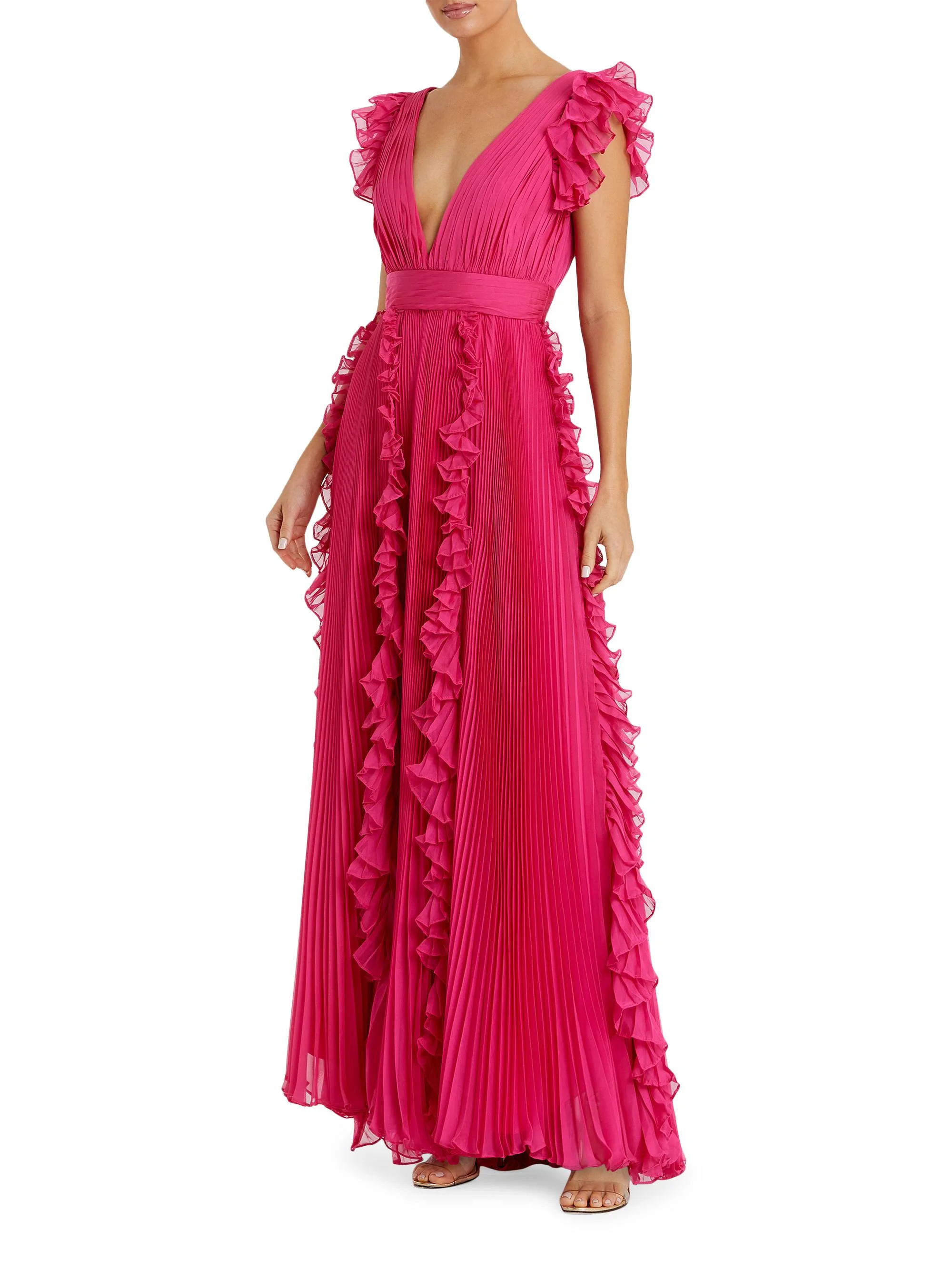 Women's Ieena One Ruffled Chiffon A-Line Gown - Fuchsia - 1