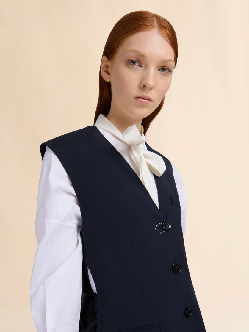 DEEP BLUE WOOL WAISTCOAT WITH SIDE SLITS - 4